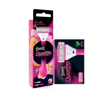 Набір картриджі для бритви Wilkinson Quattro For Woman 3 шт. + Бритва 1 шт.