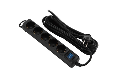 Мережевий фільтр подовжувач 2E U05ES15M5BK 5 розеток 3 м black