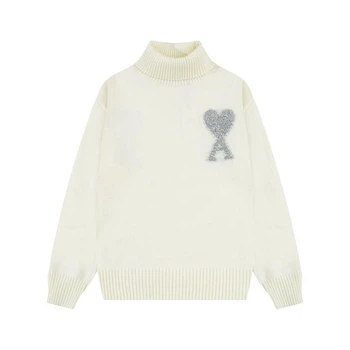 Свитер Ami Paris Ami de Coeur Sweater Silver с горловиной Размер M Молочный