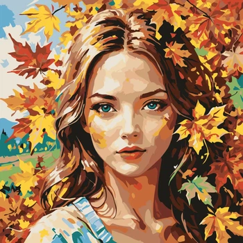 Картина по номерам. (Девушка-осень) (артикул AS2122) размер 30x30 см.