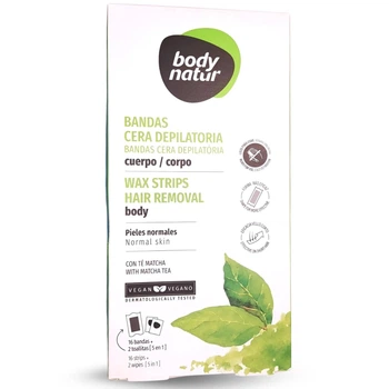 Восковые полоски Body Natur для удаления волос на Теле для нормальной и сухой кожи 16 полосок и 2 салфетки WAX STRIPS HAIR REMOVAL