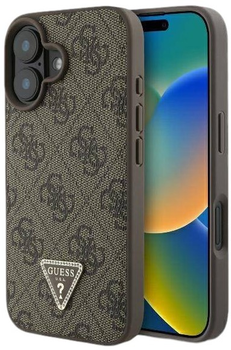 Панель Guess Hardcase Leather 4G Triangle Strass для Apple iPhone 16 Plus Brown (GUHCP16MP4TDPW)