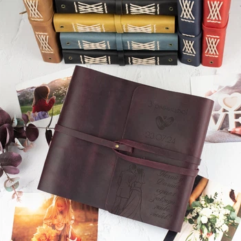 Фотоальбом с гравировкой на годовщину свадьбы, 40 листов крафт, Burgundy, Malina Leather