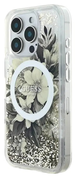 Etui Guess Hardcase Liquid Glitter Flower MagSafe do Apple iPhone 16 Pro Beige (GUHMP16LLFMWTE)