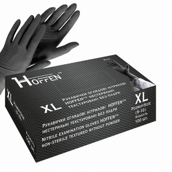 Рукавички HOFFEN нітрілові оглядові нестерильні неприпудрені чорні XL 100шт (0246)