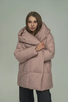 Жіноча зимова куртка-пуховик Sobello рожевий XL коротка з біопухом, капюшоном і поясом