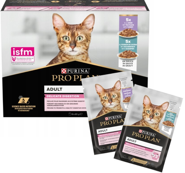 Упакування вологого корму для котів Purina Pro Plan Delicate Mix смаків з індичкою та океанічною рибою в соусі 10 х 85 г (8445290855817)