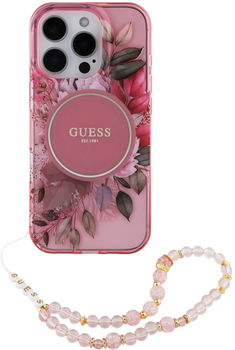 Etui Guess Hardcase IML Flowers With Pearl Strap MagSafe do Apple iPhone 16 Pro Max Purple (GUHMP16XHFWBRCESU)