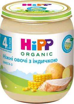 М'ясо-овочеве пюре HiPP Ніжні овочі з індичкою з 4 місяців 125 г (9062300100751_9062300131328_1/9062300131304)