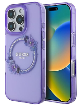 Панель Guess Hardcase IML Flowers Wreath MagSafe для Apple iPhone 16 Pro Max Purple (GUHMP16XHFWFCU)