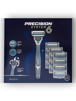 Чоловічий набір для гоління Deliplus Precision System 6 (станок та 12 змінніх картриджів)