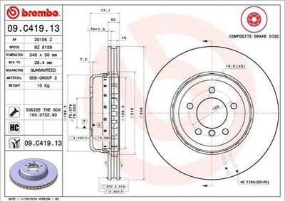 Гальмівні диски BREMBO 09.C419.13 BMW 5 Series, 6 Series 34116763824