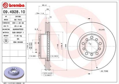 Тормозные диски BREMBO 09.4928.10 Mercedes S-Class 1264210512, 1264210412, A1264210412