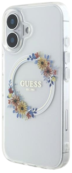 Etui Guess Hardcase IML Flowers Wreath MagSafe do Apple iPhone 16 Plus Transparent (GUHMP16MHFWFCT)