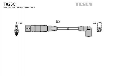 Провода высоковольтные TESLA T823C Volkswagen Golf, Passat, Sharan, Vento; Ford Galaxy 021905409T, 021905409N, 021905409J