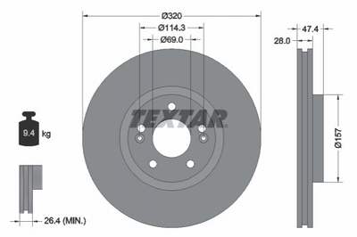 Тормозные диски TEXTAR 92237805 KIA Soul, Optima, Pro Ceed; Hyundai IX35, I40, Sonata 517122T000, 517122T100, 517124C000