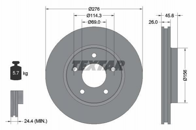 Тормозные диски TEXTAR 92197403 Mitsubishi Lancer; Dodge Caliber 4615A190, 4615A115, MN116330