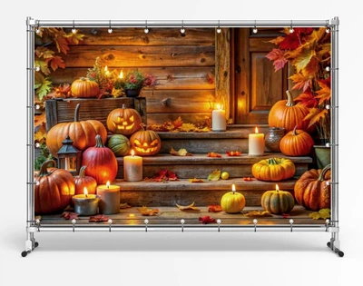 Баннер на Хэллоуин / Halloween "Тыквы и свечи" размер 2х3м. С люверсами.
