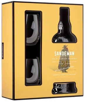 Портвейн Sandeman Tawny 20 років червоний солодкий 0.75 л 20% в подарунковій упаковці + 2 стакани (5601083003336)