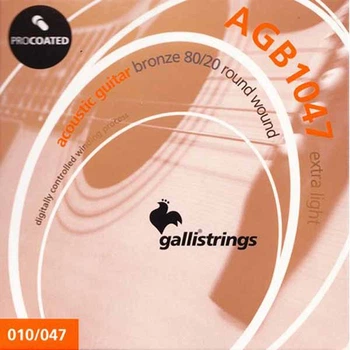 Струни для акустичної гітари Gallistrings AGB1047-12 (.010-.047), ProCoated, LIGHT, Bronze