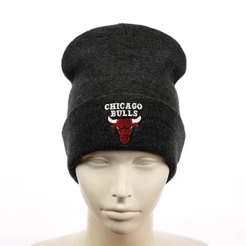 Молодежная шапка бини с вышивкой Чикаго Буллз (Chicago Bulls) (One-size) Темно-серый
