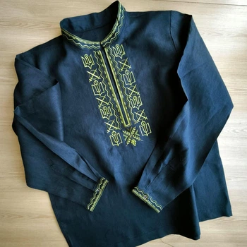 Вишита лляна сорочка чоловіча 3XL синій (0153)