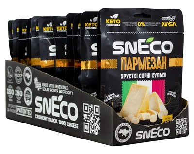 snEco "Пармезан" 28г, коробка 15 пачок - сир сушений хрусткий
