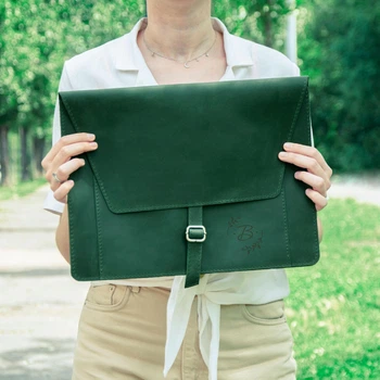 Кожаная папка для документов с гравировкой, Green, Malina Leather