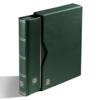 Альбом Leuchtturm для марок (кляссер) PREMIUM з LEFA шкіри з 32 листами з чорного картону, А4 з футляром, зелений