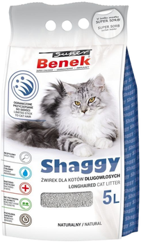 Żwirek dla kotów zbrylajacy Super Benek Shaggy Naturalny 5 l (5905397018919)