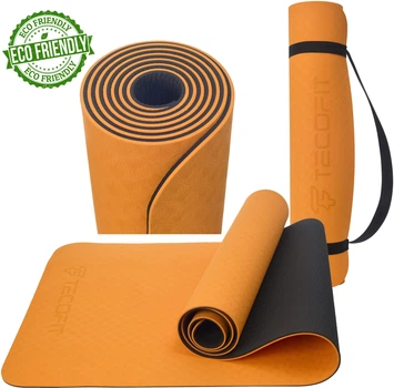 Коврик для йоги и фитнеса TECOFIT TPE 183x61x0.6 см Оранжево-черный + чехол-сумка в подарок (TOP18013825/4)