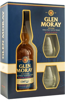 Віскі односолодові Glen Moray Elgin Classic 0.7 л 40% у подарунковій упаковці + 2 склянки (5060116320787)