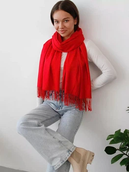 Осенний двухсторонний шарф палантин Cashmere 200*70 см красный