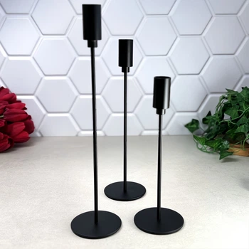Подсвечники чёрные металлические высокие 3 предмета Tubo Black