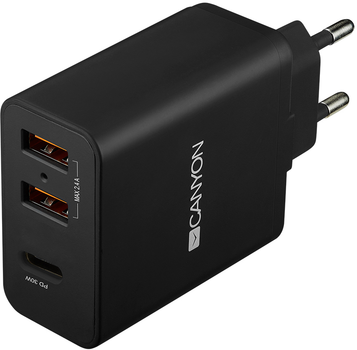 Ładowarka sieciowa Canyon H-08 PD 30W USB-C +  2 x USB-A Black (CNE-CHA08B)