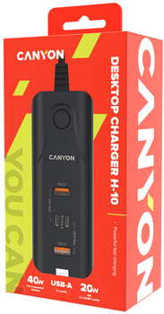 Мережевий зарядний пристрій Canyon H-10 PD 20W QC 3.0 18W 2 x USB-A + 2 x USB-C Black (CNE-CHA10B)