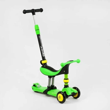 Дитячий самокат - беговел 3 в 1 з амортизатором та підсвічуванням Best Scooter зелений BS-30802