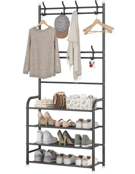 Універсальна вішалка для одягу та взуття пересувна New simple floor clothes rack 60X29.5X151 см чорна