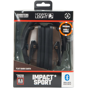 Наушники тактические активные Howard Leight шумоподавляющий Impact Sport Bluetooth Dark Earth R-02549 с NRR защитой 21 дБ