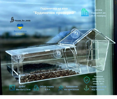 Кормушка для птиц на окно House_for_birds "Домик прозрачный"