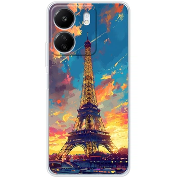 Силиконовый Чехол с Картинкой для Xiaomi Redmi 13C Принт (Париж, Эйфелева Башня) (50702-ysm038)