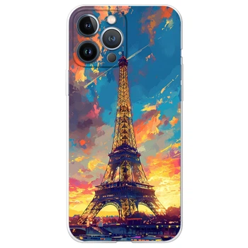 Силиконовый Чехол с Картинкой для iPhone 13 Pro Принт (Париж, Эйфелева Башня) (43365-ysm038)