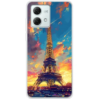 Силиконовый Чехол с Картинкой для Motorola G84 Принт (Париж, Эйфелева Башня) (50348-ysm038)