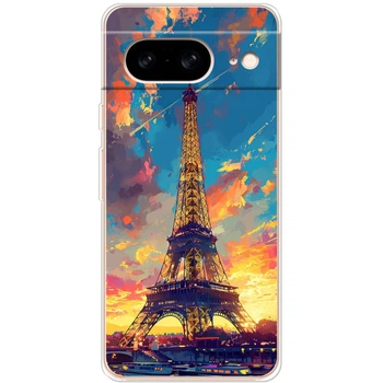 Силиконовый Чехол с Картинкой для Google Pixel 8 Принт (Париж, Эйфелева Башня) (50547-ysm038)