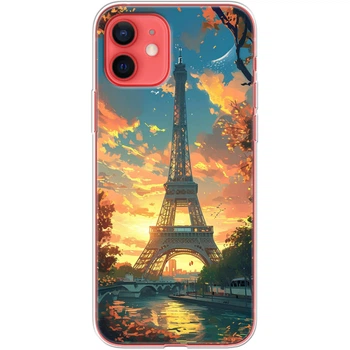 Силиконовый Чехол с Картинкой для iPhone 12 mini Принт (Париж, Эйфелева Башня) (41084-ysm037)
