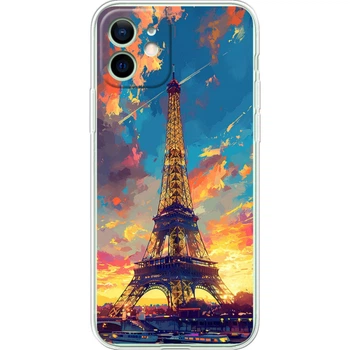 Силиконовый Чехол с Картинкой для iPhone 12 Принт (Париж, Эйфелева Башня) (41161-ysm038)