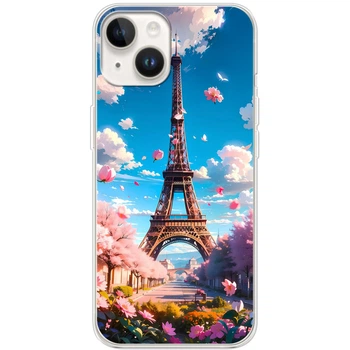 Силиконовый Чехол с Картинкой для iPhone 14 Принт (Париж, Эйфелева Башня) (44840-ysm035)