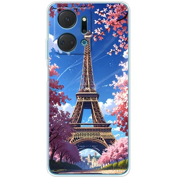 Силиконовый Чехол с Картинкой для Huawei Honor X7a Принт (Париж, Эйфелева Башня) (48748-ysm036)
