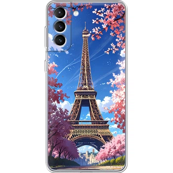 Силиконовый Чехол с Картинкой для Samsung Galaxy S21 FE (G990) Принт (Париж, Эйфелева Башня) (43973-ysm036)