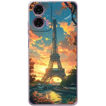 Силиконовый Чехол с Картинкой для Motorola E14 Принт (Париж, Эйфелева Башня) (62186-ysm037)